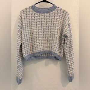 Pink Rose Light Blue and Cream Textured Crewneck Sweater